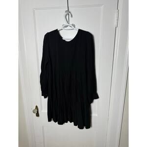 A New Day Women's XXL Black Long Sleeve Tiered Mini Dress Minimalist Babydoll